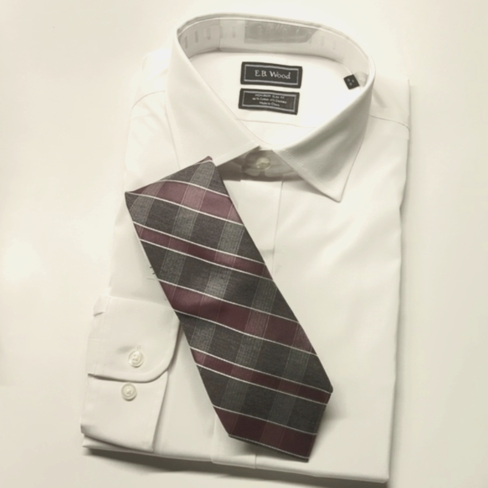 E.B.Wood slim fit no iron dress shirt white 15 32/33 w New Michael Kors tie …